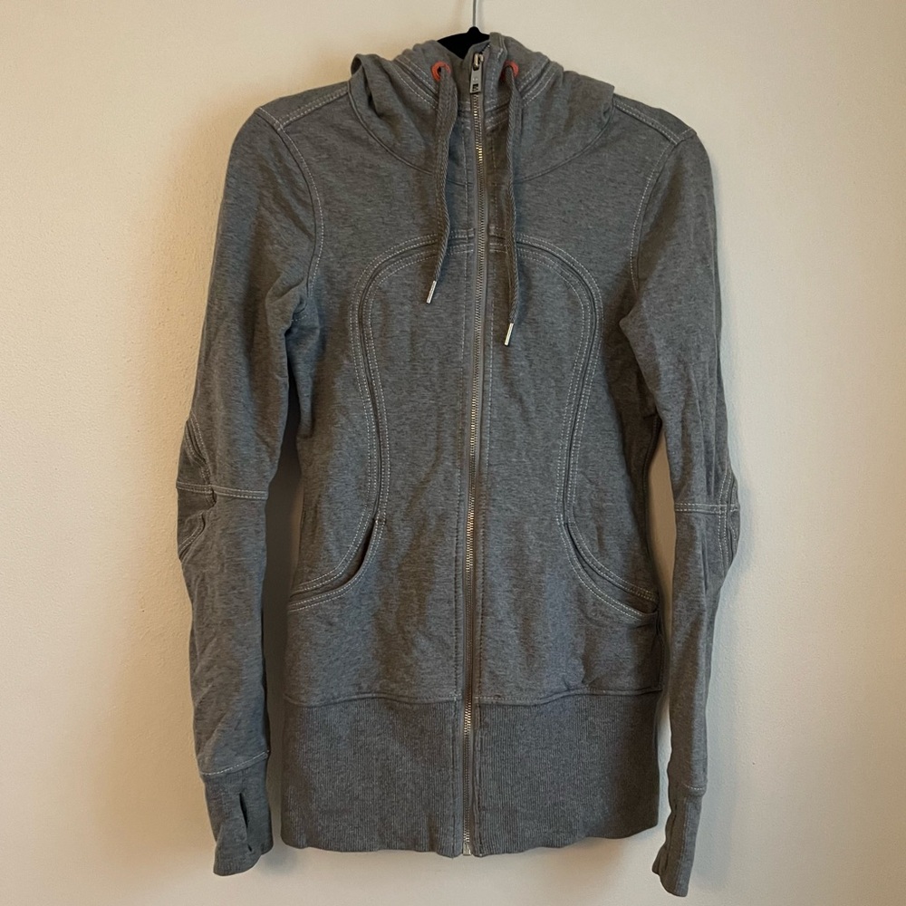 Lululemon athletic cotton grey and coral full zip hoody